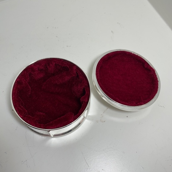 Davco Silver Plated Round Jewelry/Trinket Box Flowered 3” D Line W Red Velvet - Picture 3 of 6